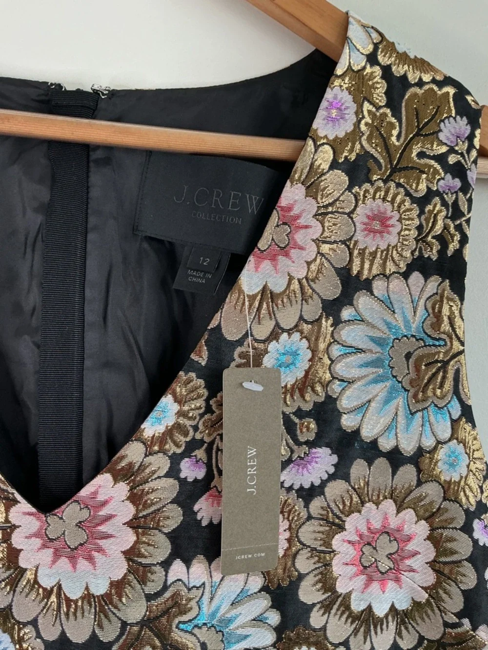 J.Crew Metallic Thread Japanese Flower Dress Sleeveless Fit & Flare Elegant Sz12 - Picture 6 of 8